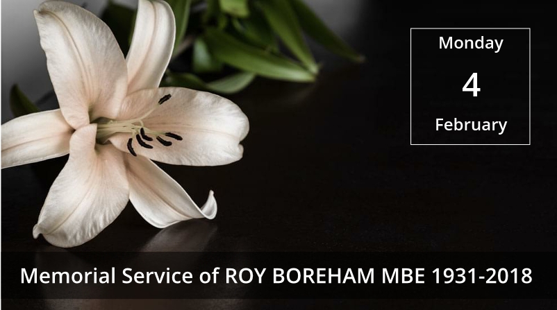Closed for the Memorial Service of Roy Boreham MBE